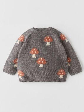 Zara Gray Mushroom Knit Sweater Size 3-6 months EUC